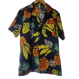NWT Sz.S camp tropical palm leaf button down casual shirt vacation beachcore